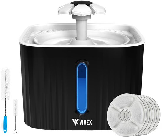 Vivex® Drinkfontein - Waterfontein voor Katten en Honden - Incl. 6 Filters en cleaning tool - Muisstil