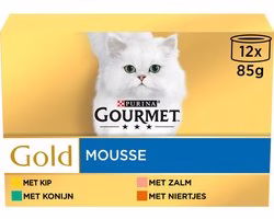 Catfood: Gourmet Gold Mousse Kip/Zalm/Niertjes/Konijn