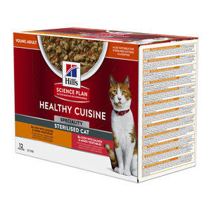 Catfood: Hill's Feline Maaltijdzakjes Adult Healthy Cuisine Sterilised - Kip Zalm