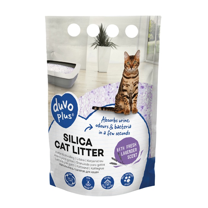 Kattenbakvulling: Duvo - Premium Silica Kattenbakvulling 5 liter, Lavendelgeur
