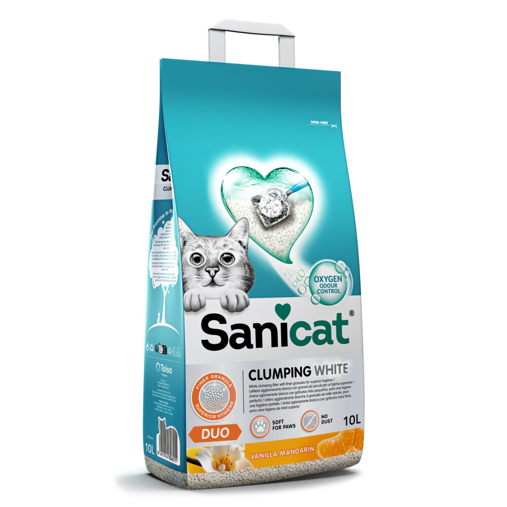 Kattenbakvulling: Sanicat Clumping White Duo Vanilla & Mandarin