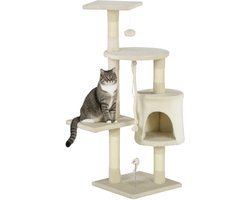 Krabpaal: 1 stuk - Krabpalen - Krabpaal met schuilplaats - Krabpaal voor katten – Voor spel en ontspanning – Krabpaal voor katten – Met huisje, bal en touw – Afmetingen: 40 x 40 x 116 cm – Gebroken wit