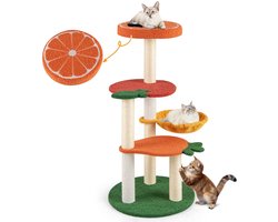 100 cm Krabpaal Klein Schattig Fruitthema Kattenboom met Draaibare Mand Sisal-Krabzuilen Kattenkrabpaal Klimboom Activiteitsboom