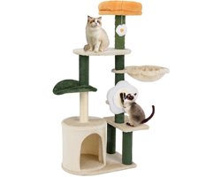 114 cm Krabpaal Kattenboom met Kattenmand Bloemenvormig Zitvlak Bal Hangmat Sisalplank en Krabzuilen Kattenkrabpaal van Hout