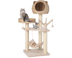 121 cm Hoge Krabpaal Klimboom met Kattenmand Klimparadijs voor Huiskatten Natuur