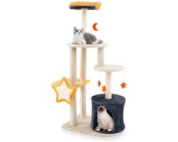 128 CM Schattige Kattenboom Kattentoren met Meerdere Verdiepingen en Sisal Krabpalen & Plank Pluche Zitstok Hangend Speelgoed