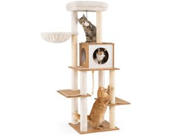 148 cm Hoge Moderne Krabpaal Kattenboom voor Binnenkatten en Kittens Klimboom met Tapijt