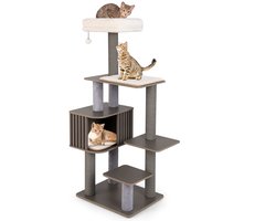 152 cm Kattenboom met Meerdere Niveaus voor Binnenkatten Kattentoren met Zachte Zitplaats Verwijderbare Matten Krabpalen