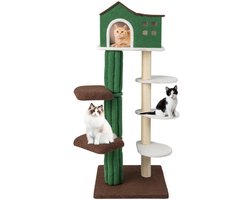 153 cm Hoge Meerlaagse Krabpaal met Huis / Sisal Beklede Krabpalen en 5 Pluche Platforms Kattenmeubel voor Huiskatten