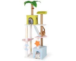 180 cm Grote Krabpaal met Meerdere Verdiepingen met 2 Kattenholtes Platforms Sisalpalen Ladder/Krabplank en Speelgoed Kleurrijk