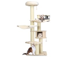 197 cm Krabpaal met Meerdere Verdiepingen Houten Huis Zitstok Hangmat Hangmand Sisalpalen Hangende Speelbal