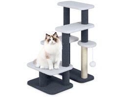 2-in-1 Katten Toren Katten Trap met Sisal Krabpaal & 3 Grote Platforms 4-traps Kattenboom voor Hoog Bed Kattenkrabpaal