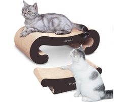2 in 1 kattenkrabpaal - duurzame kattenkrabber van karton - met katnip - afmetingen: 55 x 22 x 19 cm & 44 x 22 x 135 cm