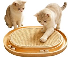 2-in-1 Kattenkrabplank Sisal en Houten Speelbaan voor Binnen