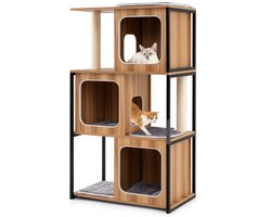 2-In-1 Krabpaal Kattenhuis Kattenboom met Afneembare Kussens Kattenmand Krabpalen Sisal-Plank en Platforms 75 x 45 x 133 cm