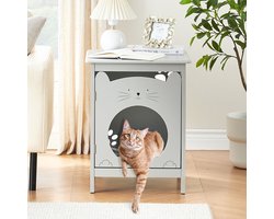 2-in-1 nachtkastje Kattenkastje - Kattenbakmeubel - Kattenmeubel met schattige kattenkop ingang - Voor woonkamer & slaapkamer - 47,5 x 51 x 60,5 cm Grijs