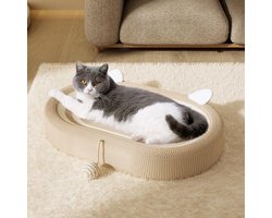 2-in-1 ovale kattenkrabber - Kartonnen komnest met interactieve speelgoedbal - Kattenkrabpad voor binnenkatten - Slijpen klauwbescherming bank - 61 x 40 x 9