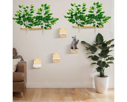 2 stuks kattenwandplanken wandgemonteerde kattenplanken en zitstokken met 4 treden kattenwandmeubels voor katten kitten kat binnen woonkamer klimmen krabben spelen en ontspannende speeltuin