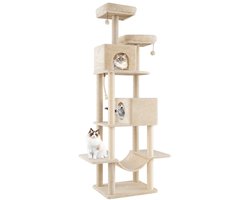 205 cm Grote Krabpaal Meerlaagse Kattenboom met 2 Holen Actieve Krabpalen voor Huisdieren
