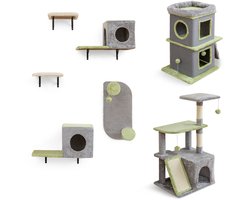 3-in-1 Kattenmeubelset Kattenactiviteitscentrum met Kattenhuis 3-Traps Krabpaal Grijs