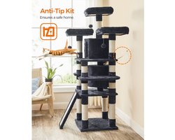 3XL Krabpaal met 3 comfortabele uitkijkplatforms - kattenboom - kattenbak - kattenspeelgoed met 2 knuffelholen - dikke sisalpalen - extra krabplank - Rookgrijs - 172 cm