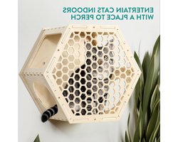 4-delige kattenklimwand met Hexagon kattenmand en kattenplanken - Triplex hout Kattenklimwand