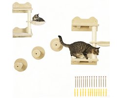 4 stuks Kletterstufen - Kletterwand - Katzentreppe , mit Kratzbaum, Hängematte - beige+cremeweiß- 40 x 28 x 73cm - Kattenspeeltjes om verveling tegen te gaan