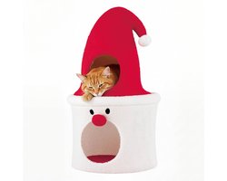 40 x 40 x 75 cm Kerstmis Krabpaal met Slaapgedeelte 75 cm Moderne Schattige Kattentoren Rood + Wit