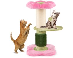 69 cm Bloemenkattenboom Compacte Klimboom Met Gewatteerde Pluche Zitplaats En Sisal Krabpaal-Roze