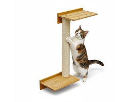 Krabpaal: 71 cm Wandkrabpaal met 2 Bamboe Planken - Katten Klimboom van Sisal - Krabpaal met Muurbevestiging