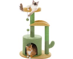 78 cm moderne cactus kattenkrabpaal voor kleine middelgrote katten met pluche hol - pomponbal sisal touw krabstang