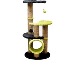 86 cm sisal touw - dubbel platform - tunnel - speelplezier - kat - zwart - groen
