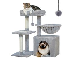 Aafinity Krabpaal - Krabpaal voor katten - kattenhuis - kattenkrabpaal - met grote hangmat - voor binnenkatten - verwijderbare zitstok - grijs