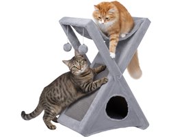ACAZA - Krabpaal - Krabpaal voor Katten - Kattenhuis - Krabplank - 68 x 50 cm - Opvouwbaar - Grijs - Krabpalen