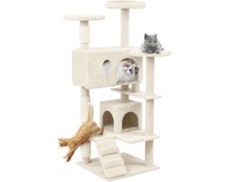 Krabpaal: ACXIN Krabpaal 130 cm - met Kattenhuis en Sisalpalen, Beige