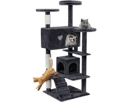 Krabpaal: ACXIN Krabpaal 130 cm - met Kattenhuis en Sisalpalen, Donkergrijs