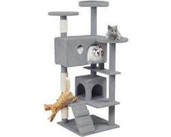 Krabpaal: ACXIN Krabpaal 130 cm - met Kattenhuis en Sisalpalen, Lichtgrijs