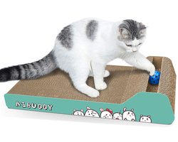 Aibuddy kattenkrabber, schuine krabpaal, omkeerbaar kartonnen loungebed met bal, kattenkruid [45x24x8,5cm, hoogwaardig karton en constructie]