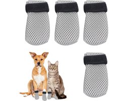 Allecta - Set van 4 Anti-kras Kattenlaarzen en Hondensokken - Verstelbare Kattenklauwhoezen - Antislip Kattenwanten - Pootbeschermer voor Nagels Knippen en Baden - Grijs