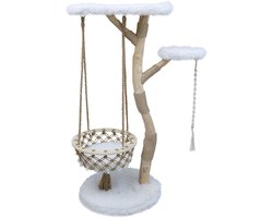 Animal Boulevard Alaska Cat Tree - Krabpaal met Schommel - Wit Plush - 63x63x151 cm