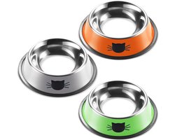 Antislip Roestvrij Stalen Voerbakset voor Katten en Puppy’s - 3 Stuks