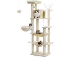 Ariqo Krabpaal - Krabton - Krabplank - Krabpalen - Voor Grote en Zware Katten - Krappaal - Kattenboom - 55x81x175 cm - Beige