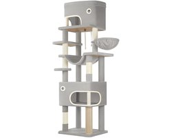 Krabpaal: Atlasyx Krabpaal - Krabpaal voor katten - Katten krabpaal - Kattenhuis - Kattenboom - Kattenmeubel - 60 x 50 x 203 cm - Lichtgrijs