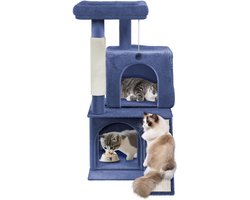 Krabpaal: Aufun Kattenboom Krabpaal Kattenkrabpaal voor Katten, Klimboom met hangmat en speelopties kattenstal Speelhuis Krabpalen, 48.5x45.5x92.5cm, Donkergrijs
