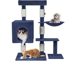Krabpaal: Aufun Kattenboom Krabpaal Kattenkrabpaal voor Katten, Klimboom met hangmat en speelopties kattenstal Speelhuis Krabpalen, 49x40.5x92.5cm, Donkergrijs
