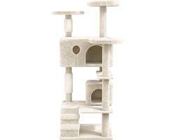 Aufun Kattenboom Krabpaal Kattenkrabpaal voor Katten, Klimboom met hangmat en speelopties kattenstal Speelhuis Krabpalen, 49x49x130cm, Beige