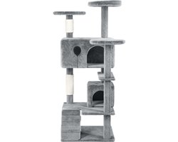 Aufun Kattenboom Krabpaal Kattenkrabpaal voor Katten, Klimboom met hangmat en speelopties kattenstal Speelhuis Krabpalen, 49x49x130cm, Lichtgrijs