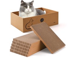 AUSCAT Kattenkrabplank met doos, 6 stuks. Dubbelzijdige krabplank voor katten, gegolfd karton krabplank voor binnenkatten, 37 x 27 x 13 cm