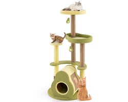 Avocado-Vormige Kattenboom Kattentoren met Meerdere Niveaus Zelfreinigende Borstel Leuke Pompons Klimrek voor Binnenkatten