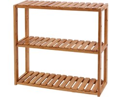 Badkamerrek van bamboe met 3 verstelbare planken - Wandmontage of vrijstaand - 60 x 15 x 54 cm - Natuurlijk